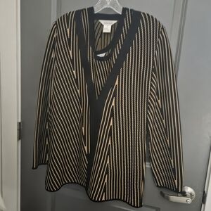 Exclusively Misook 2 Pc Vertical Stripes Knit Cardigan Set Large